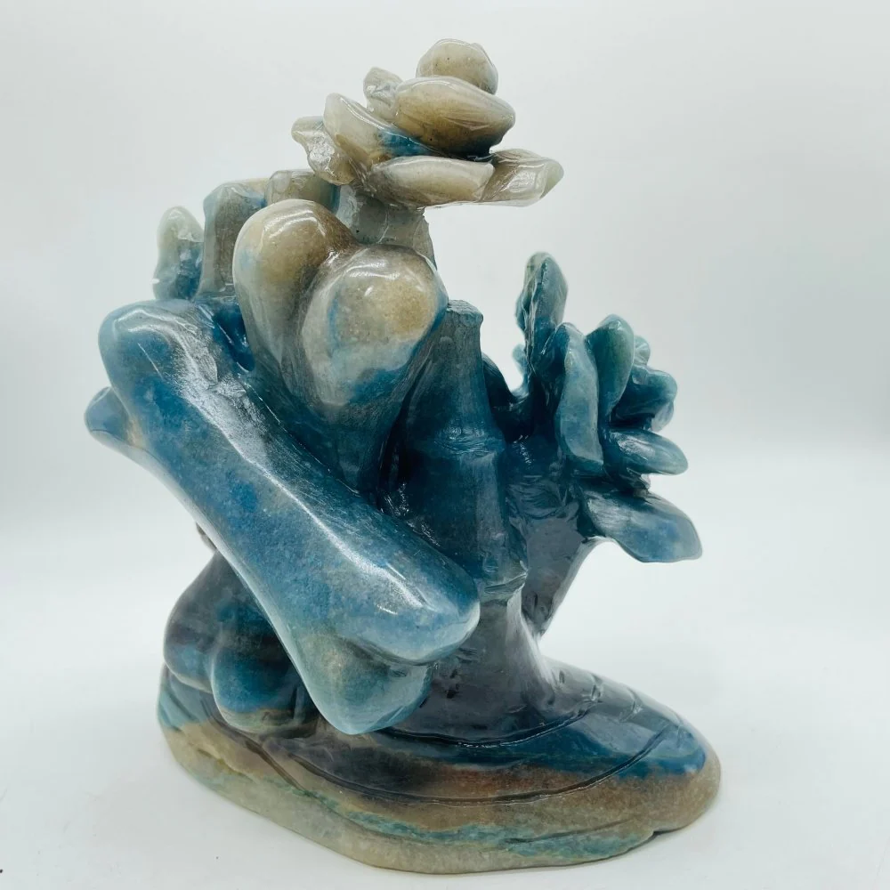 Trolleite Stone Skull Flower Head Carving - Image 5