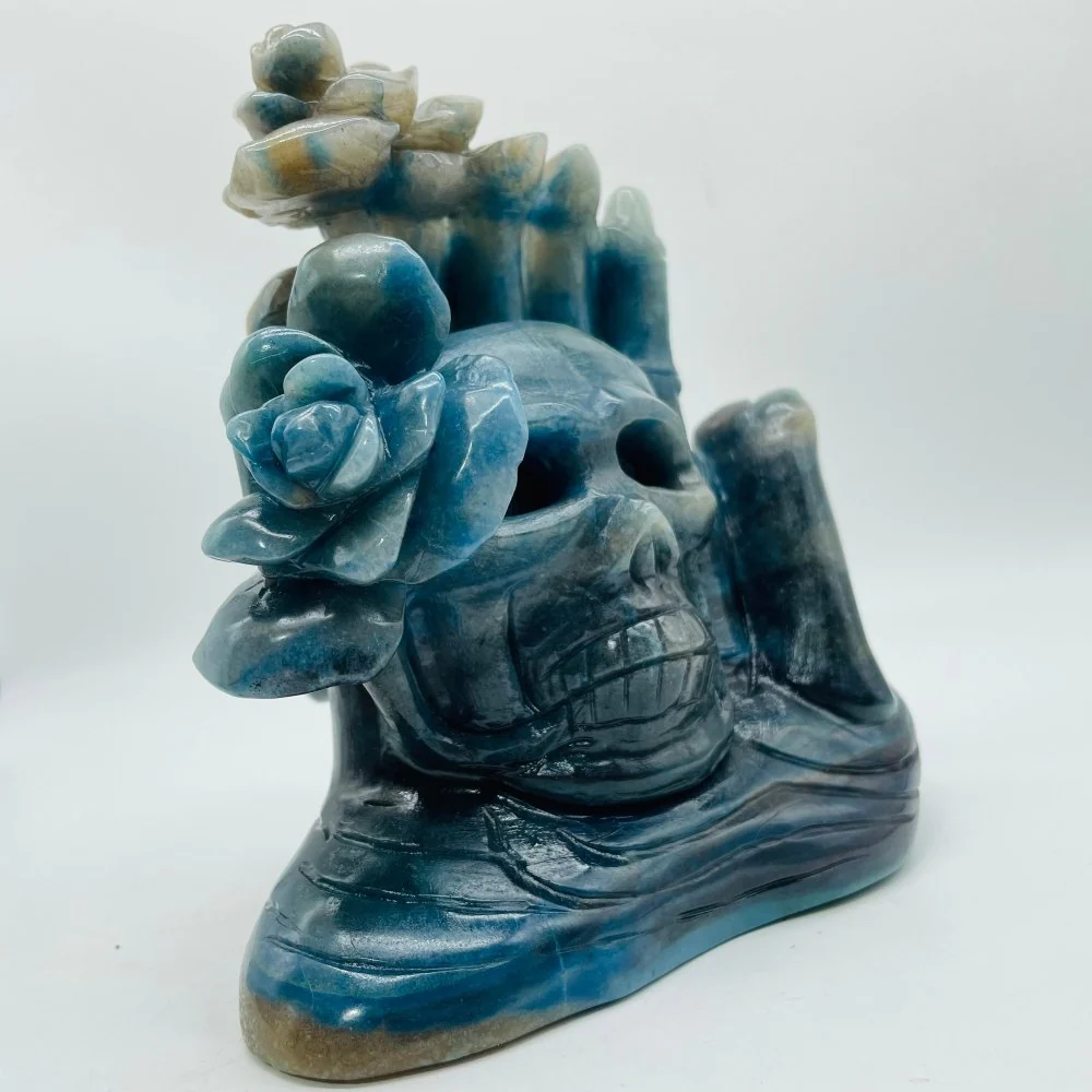 Trolleite Stone Skull Flower Head Carving - Image 7