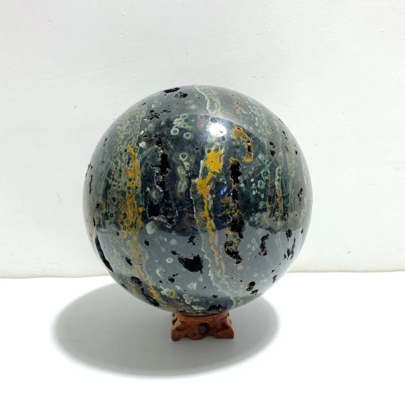 Large 16.5CM Geode Druzy 8th Vein Ocean Jasper Sphere - Image 2
