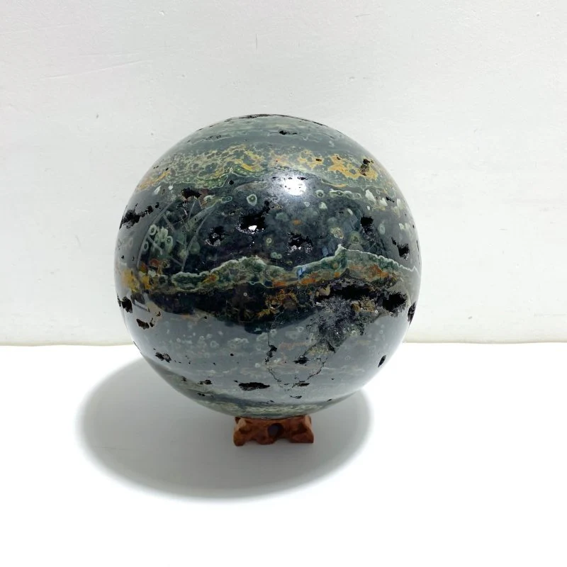 Large 16.5CM Geode Druzy 8th Vein Ocean Jasper Sphere - Image 3