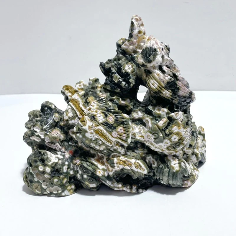 Unique 8th Vein Ocean Jasper Cluster of Fish Carving