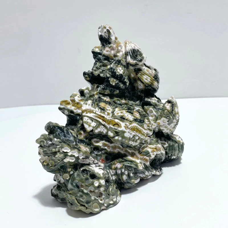 Unique 8th Vein Ocean Jasper Cluster of Fish Carving - Image 3
