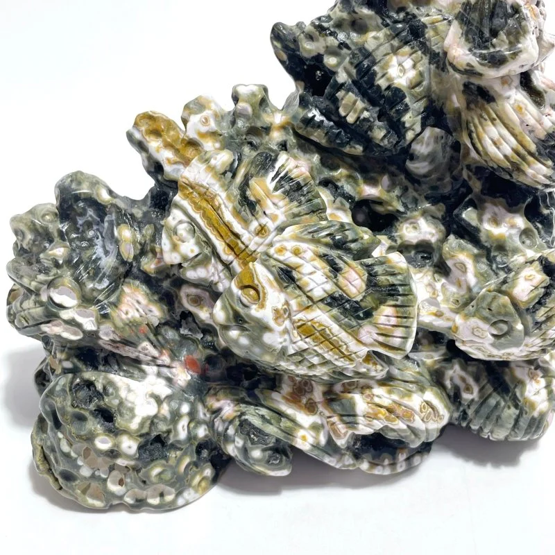Unique 8th Vein Ocean Jasper Cluster of Fish Carving - Image 5
