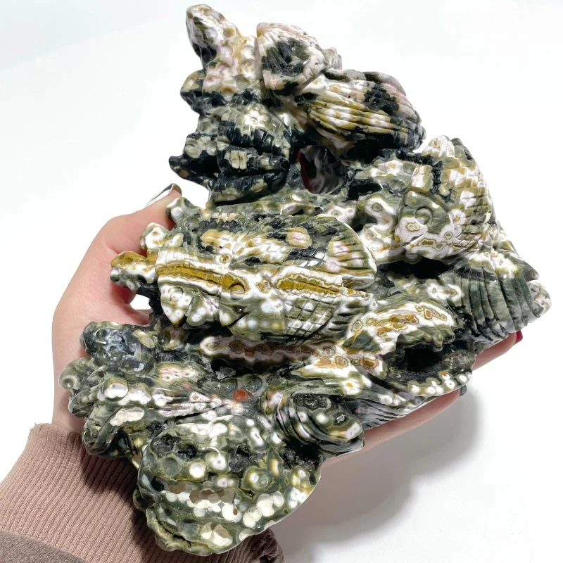 Unique 8th Vein Ocean Jasper Cluster of Fish Carving - Image 6