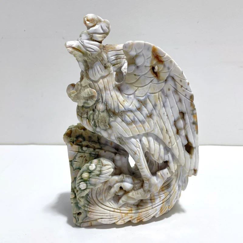 Unique 8th Vein Ocean Jasper Cock Carving