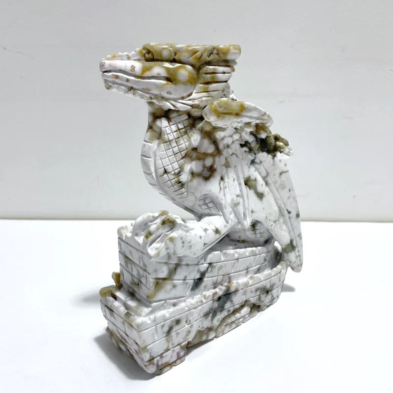 Unique 8th Vein Ocean Jasper Flying Dragon Castle Carving - Image 2