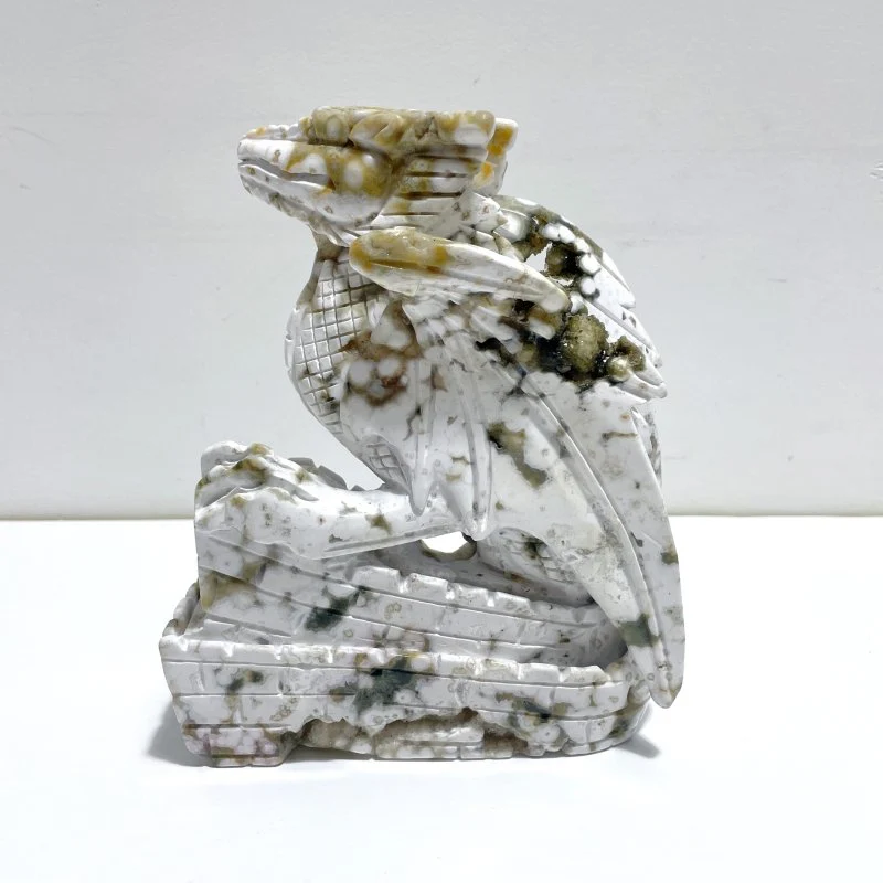 Unique 8th Vein Ocean Jasper Flying Dragon Castle Carving - Image 3