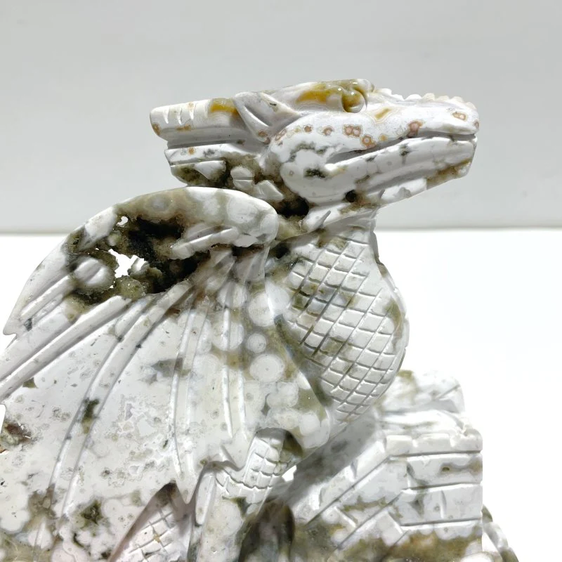 Unique 8th Vein Ocean Jasper Flying Dragon Castle Carving - Image 4