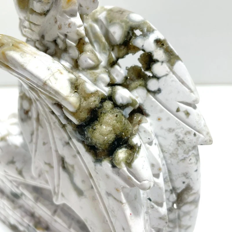 Unique 8th Vein Ocean Jasper Flying Dragon Castle Carving - Image 5