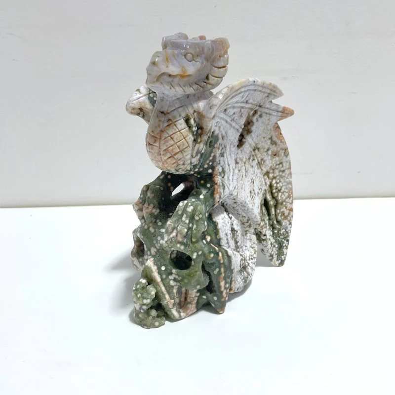 8th Vein Ocean Jasper Flying Dragon With Skull Carving - Image 2
