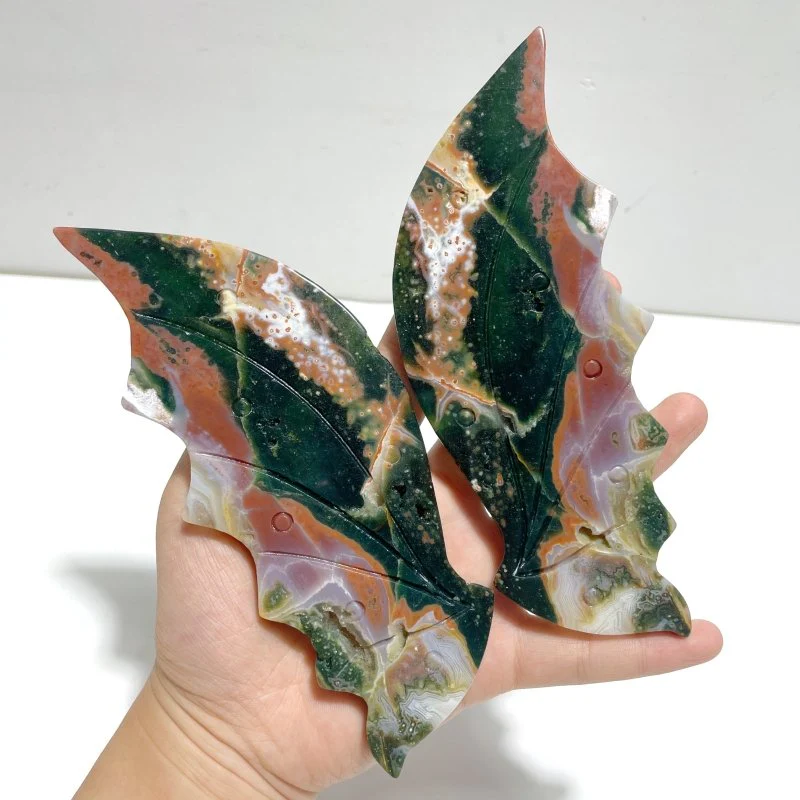 Unique 8th Vein Ocean Jasper Flying Dragon Wing Carving With Stand - Image 2