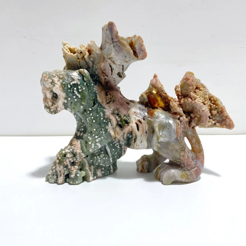 Unique 8th Vein Ocean Jasper Colorful Circle Leopard Carving