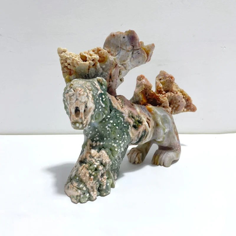 Unique 8th Vein Ocean Jasper Colorful Circle Leopard Carving - Image 2