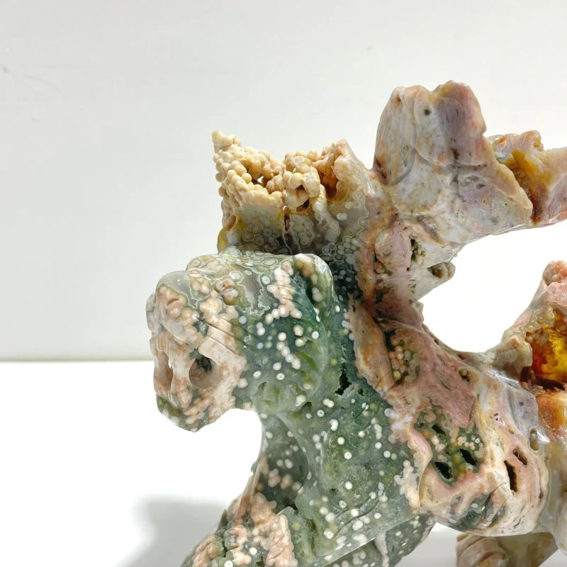 Unique 8th Vein Ocean Jasper Colorful Circle Leopard Carving - Image 3
