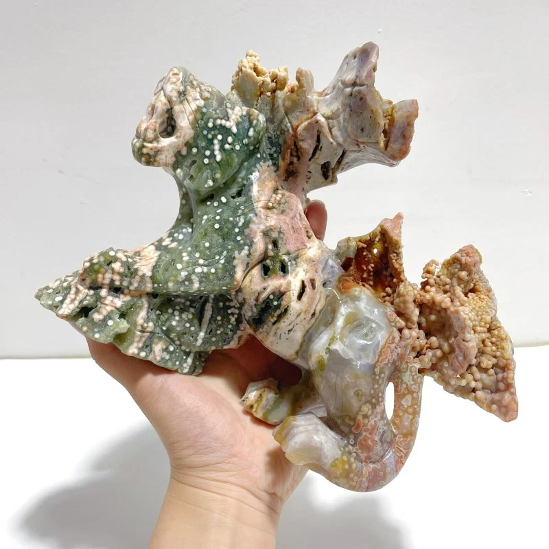 Unique 8th Vein Ocean Jasper Colorful Circle Leopard Carving - Image 4