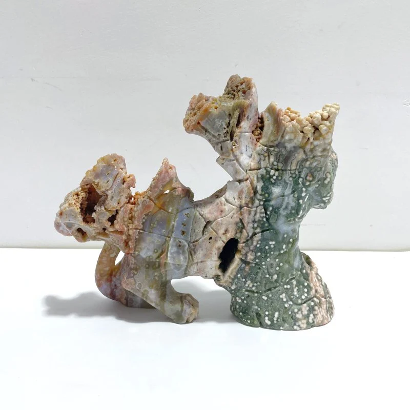 Unique 8th Vein Ocean Jasper Colorful Circle Leopard Carving - Image 5