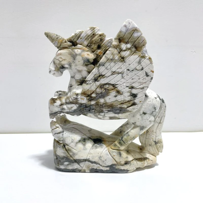 Unique 8th Vein Ocean Jasper Unicorn/Pegasus Carving - Image 2