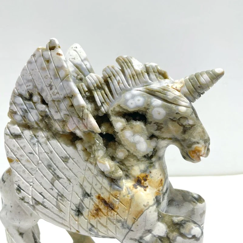 Unique 8th Vein Ocean Jasper Unicorn/Pegasus Carving - Image 4