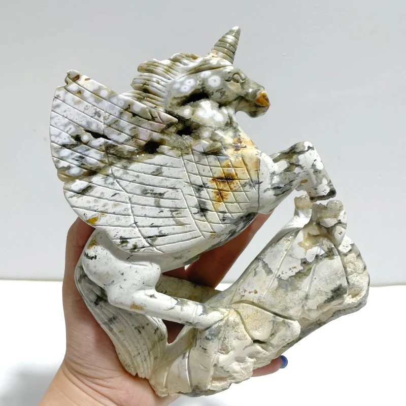 Unique 8th Vein Ocean Jasper Unicorn/Pegasus Carving - Image 5