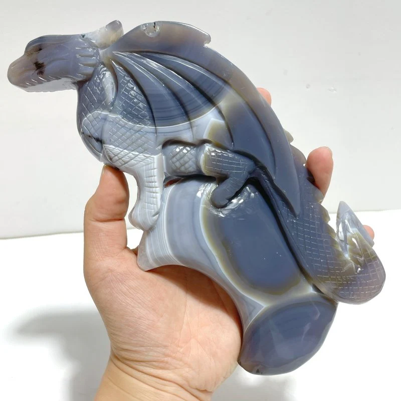 Unique Agate Flying Dragon Moon Carving With Stand - Image 3