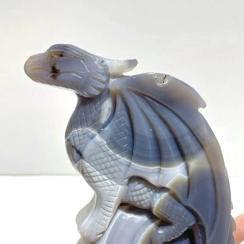 Unique Agate Flying Dragon Moon Carving With Stand - Image 4