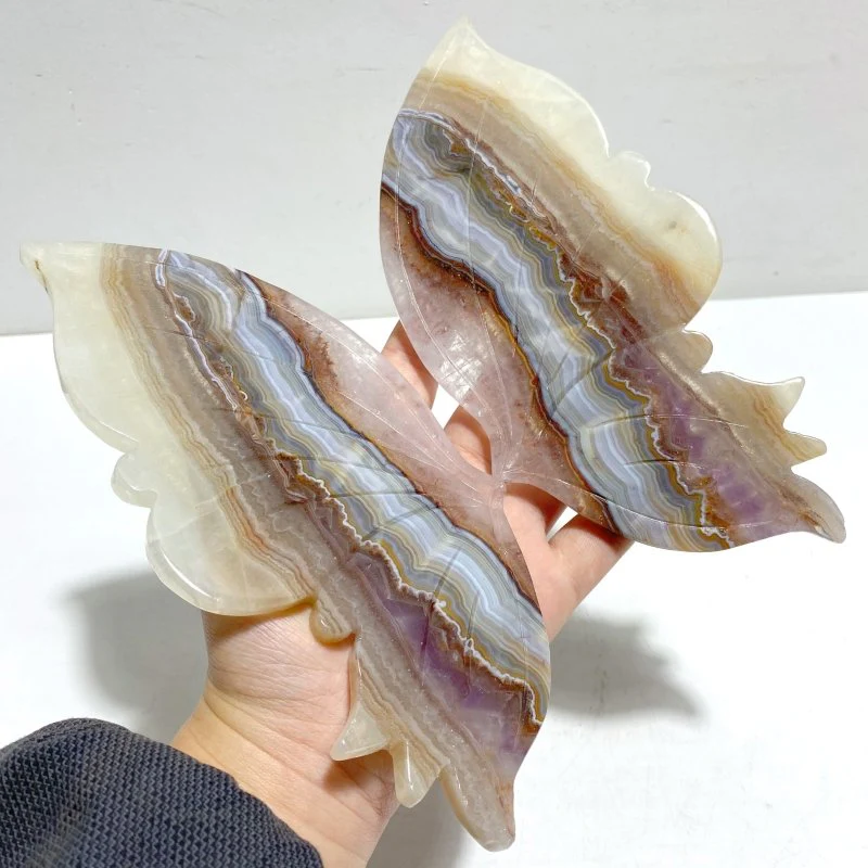 Unique Stripe Agate Mixed Amethyst Butterfly Wing Carving With Stand - Image 2