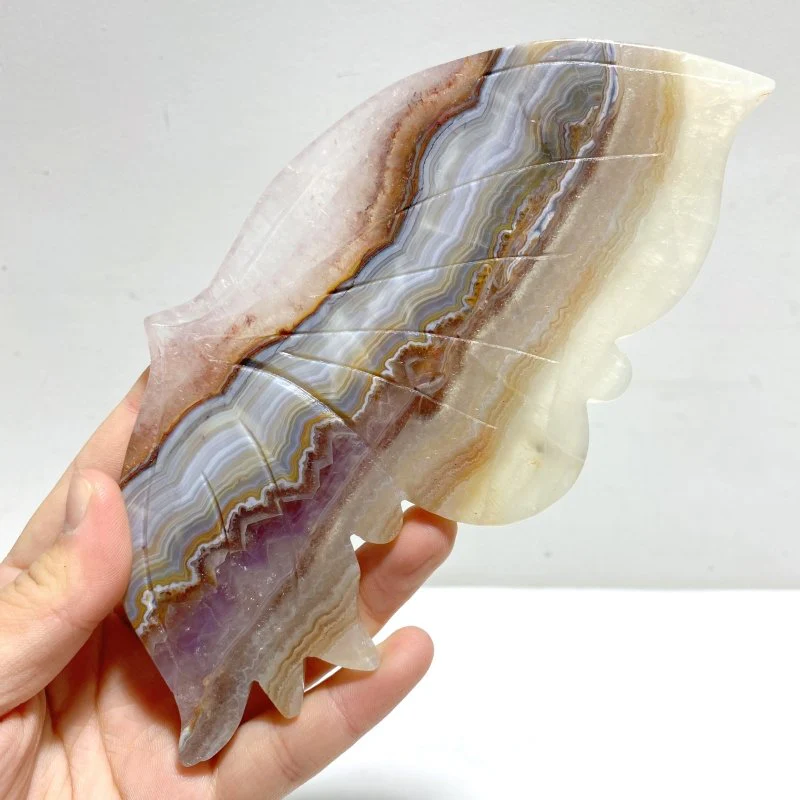 Unique Stripe Agate Mixed Amethyst Butterfly Wing Carving With Stand - Image 4