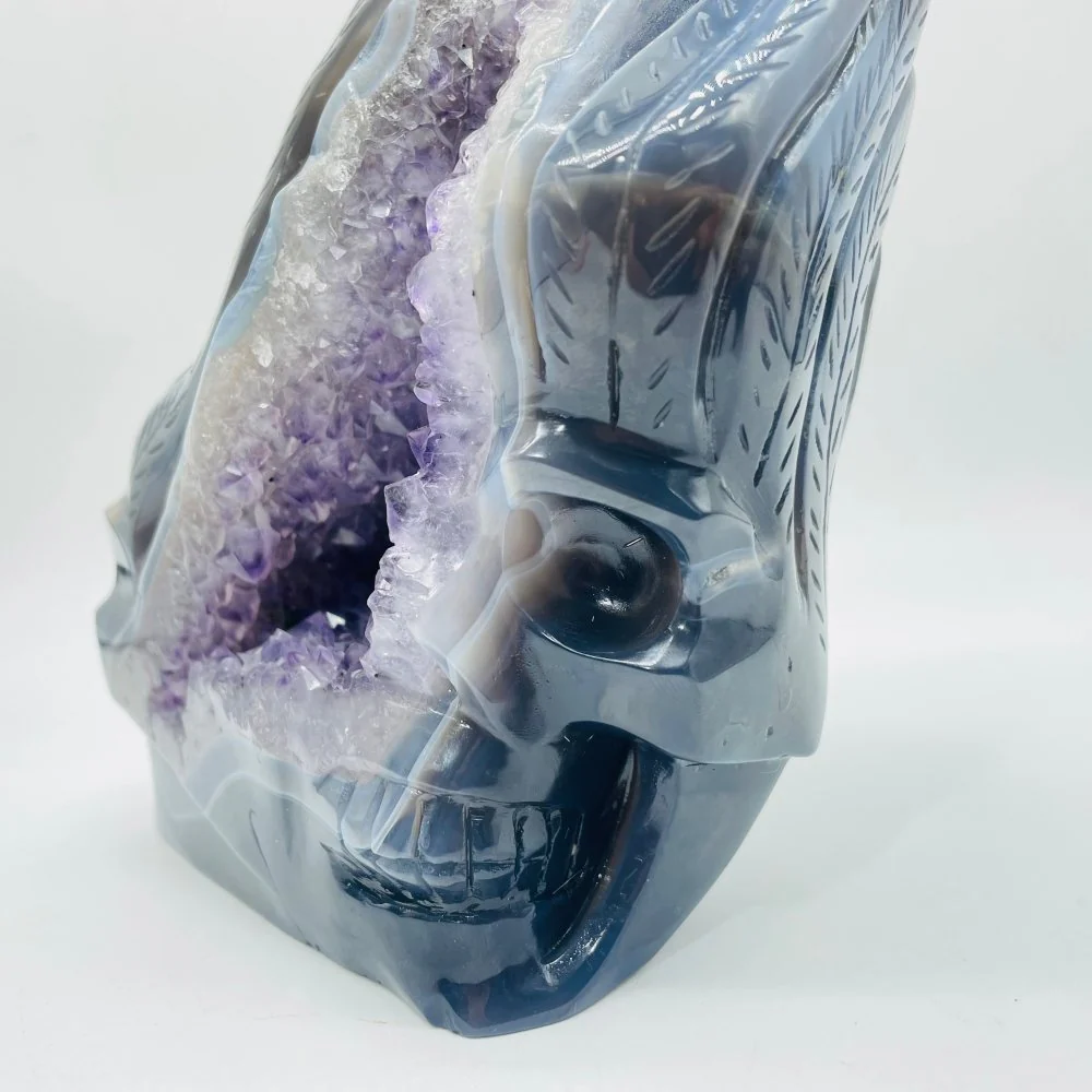 Unique Amethyst Agate Druzy Skull Carving - Image 2