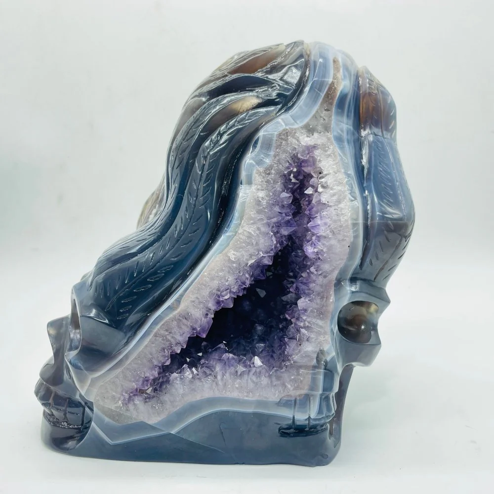 Unique Amethyst Agate Druzy Skull Carving - Image 3