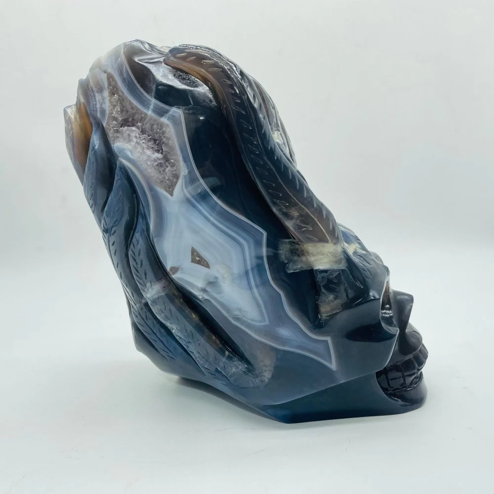 Unique Amethyst Agate Druzy Skull Carving - Image 4