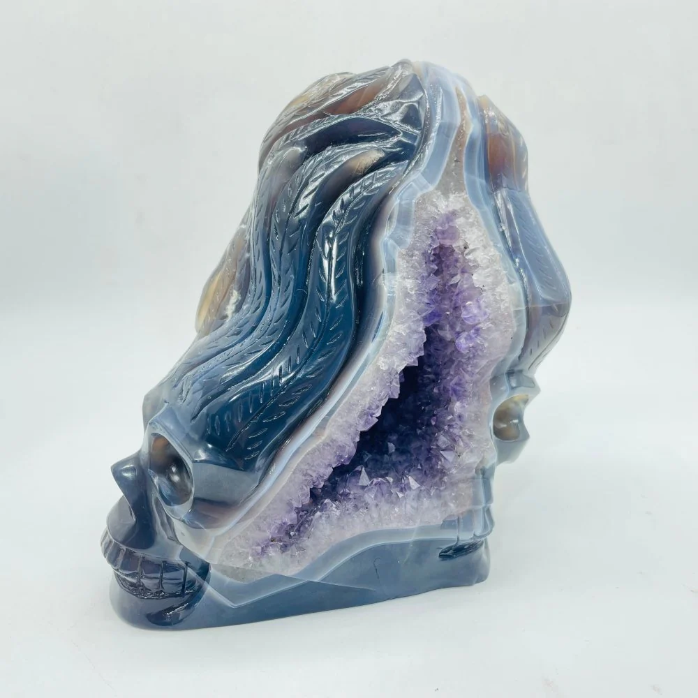 Unique Amethyst Agate Druzy Skull Carving - Image 6