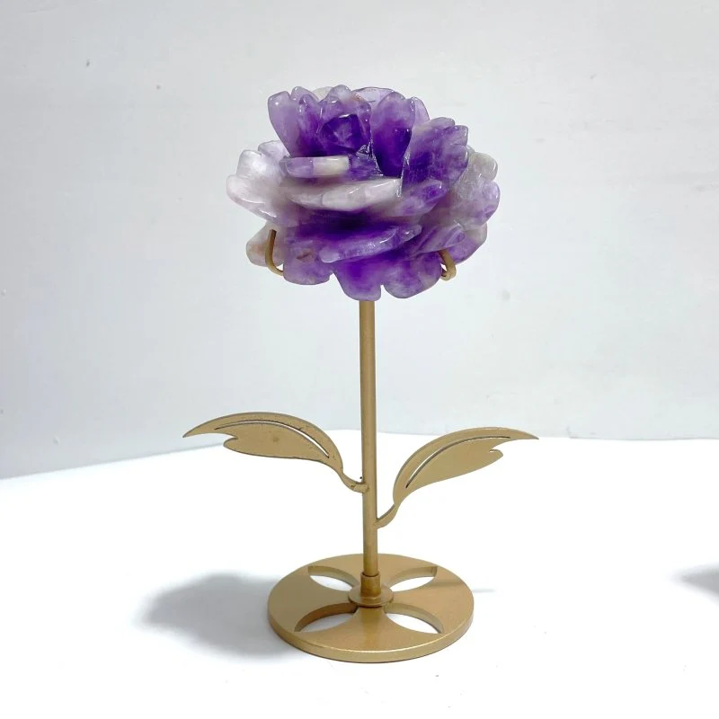 4 Pairs Unique Amethyst Flower Carving With Stand - Image 2