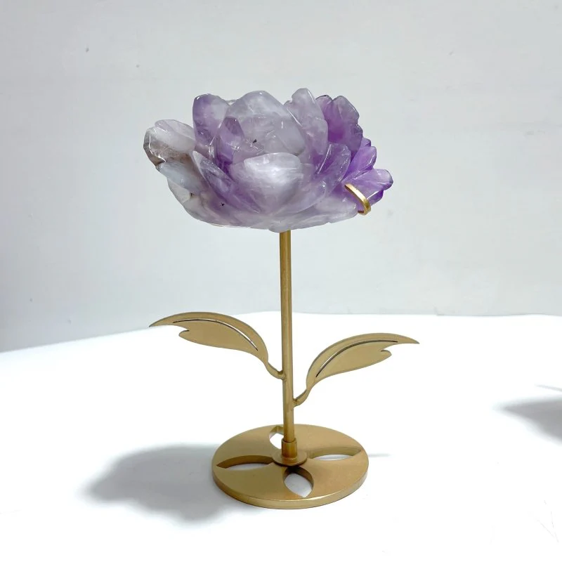 4 Pairs Unique Amethyst Flower Carving With Stand - Image 4