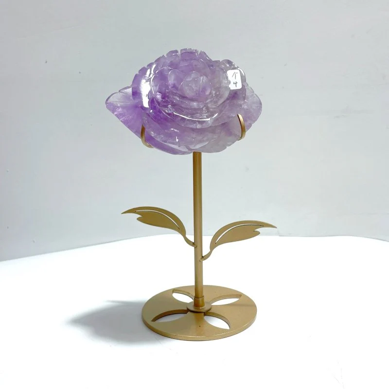 4 Pairs Unique Amethyst Flower Carving With Stand - Image 5
