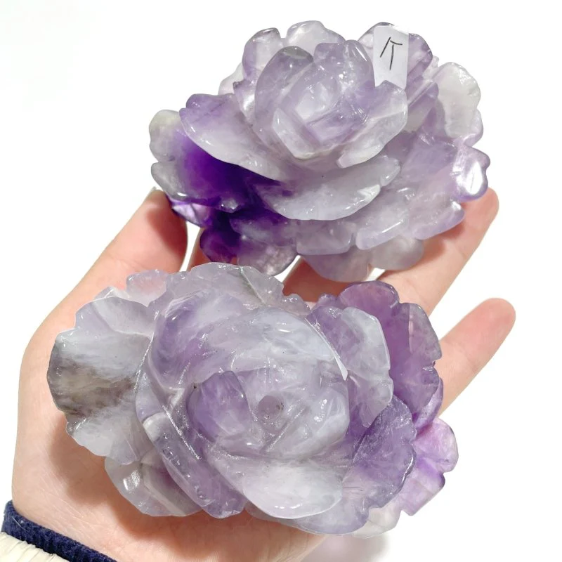 4 Pairs Unique Amethyst Flower Carving With Stand - Image 6