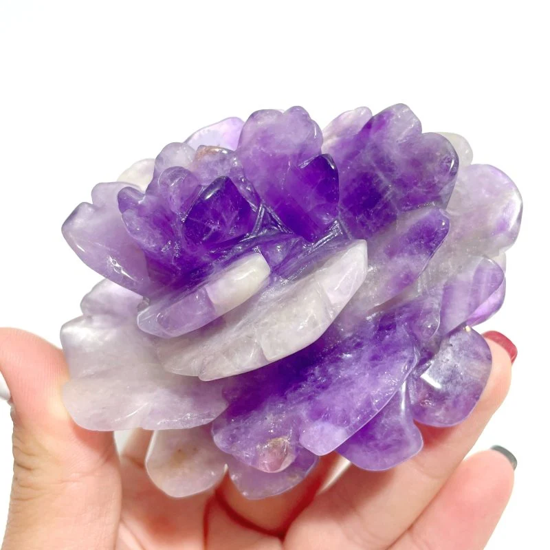 4 Pairs Unique Amethyst Flower Carving With Stand - Image 8