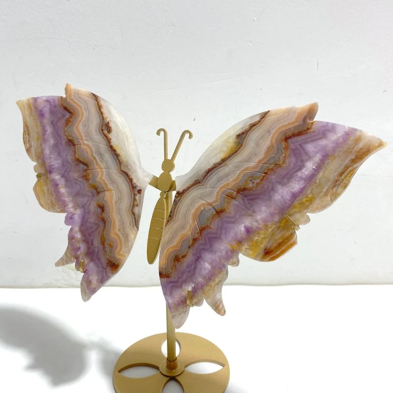 Unique Amethyst Mixed Agate Butterfly Wing Carving With Stand - Image 2