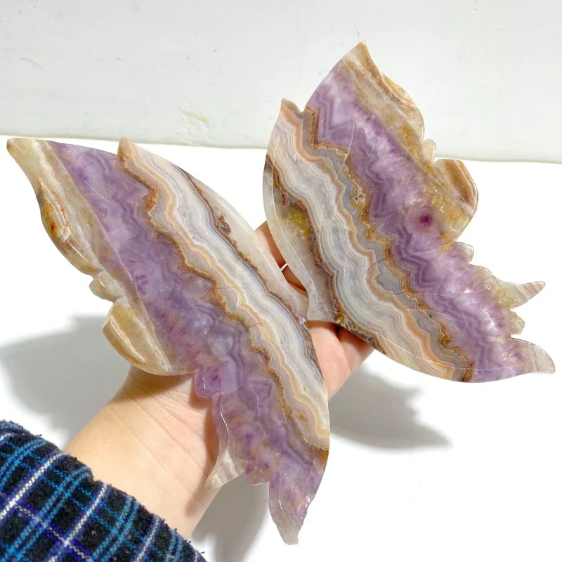 Unique Amethyst Mixed Agate Butterfly Wing Carving With Stand - Image 3