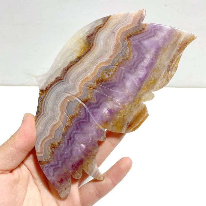 Unique Amethyst Mixed Agate Butterfly Wing Carving With Stand - Image 4