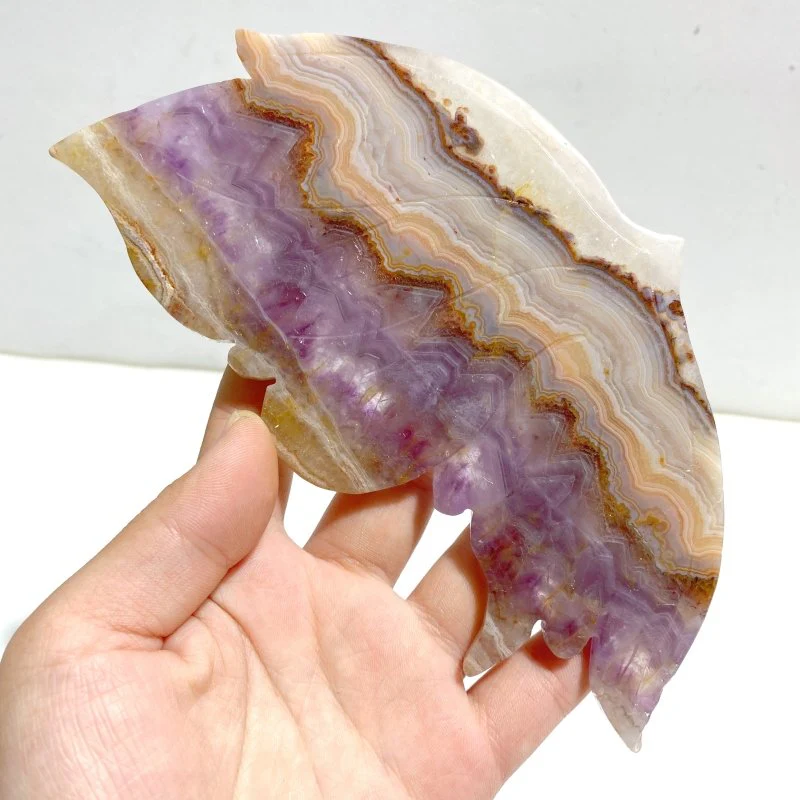 Unique Amethyst Mixed Agate Butterfly Wing Carving With Stand - Image 5