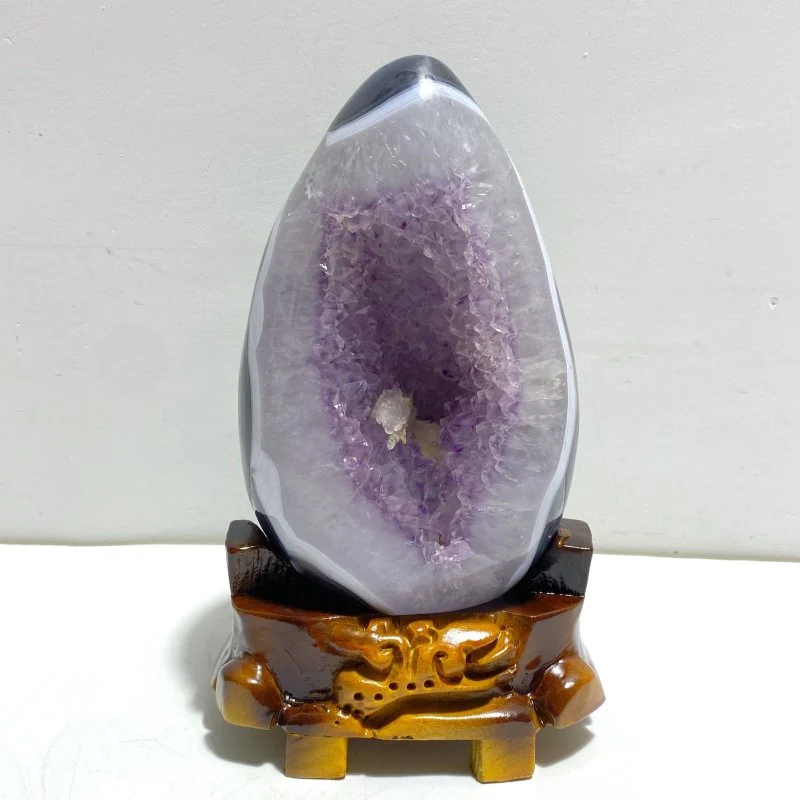 Unique Amethyst Mixed Geode Agate Calcite Dinosaur Egg Home Decor With Stand