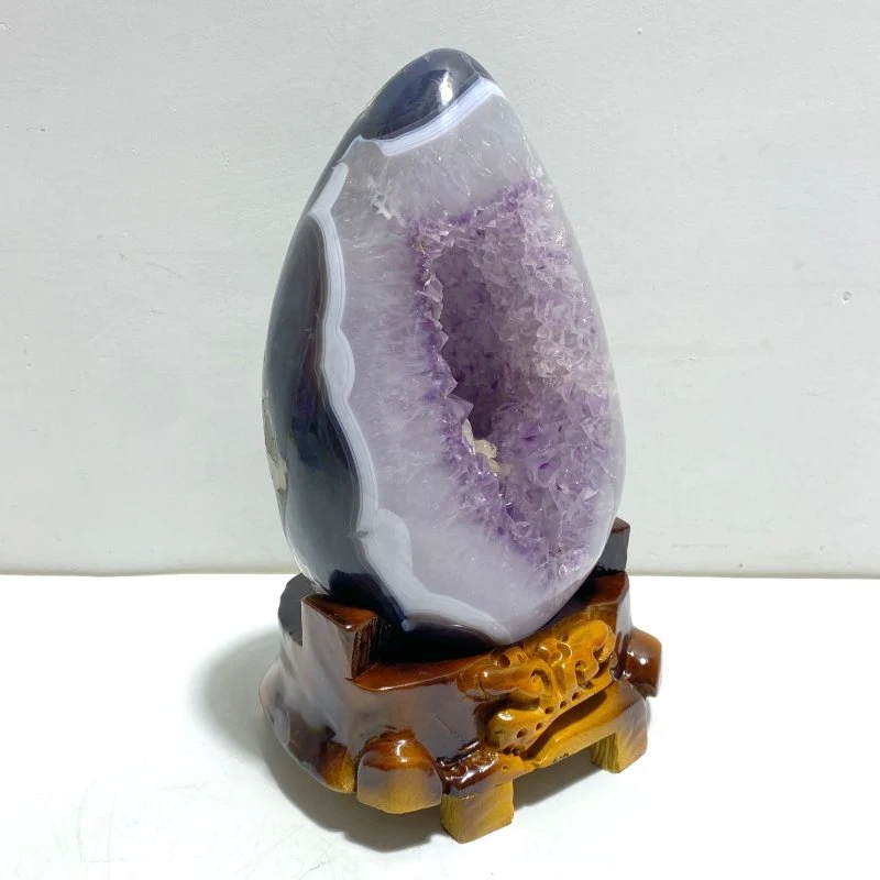 Unique Amethyst Mixed Geode Agate Calcite Dinosaur Egg Home Decor With Stand - Image 2