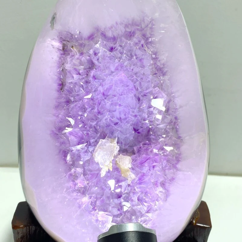 Unique Amethyst Mixed Geode Agate Calcite Dinosaur Egg Home Decor With Stand - Image 3