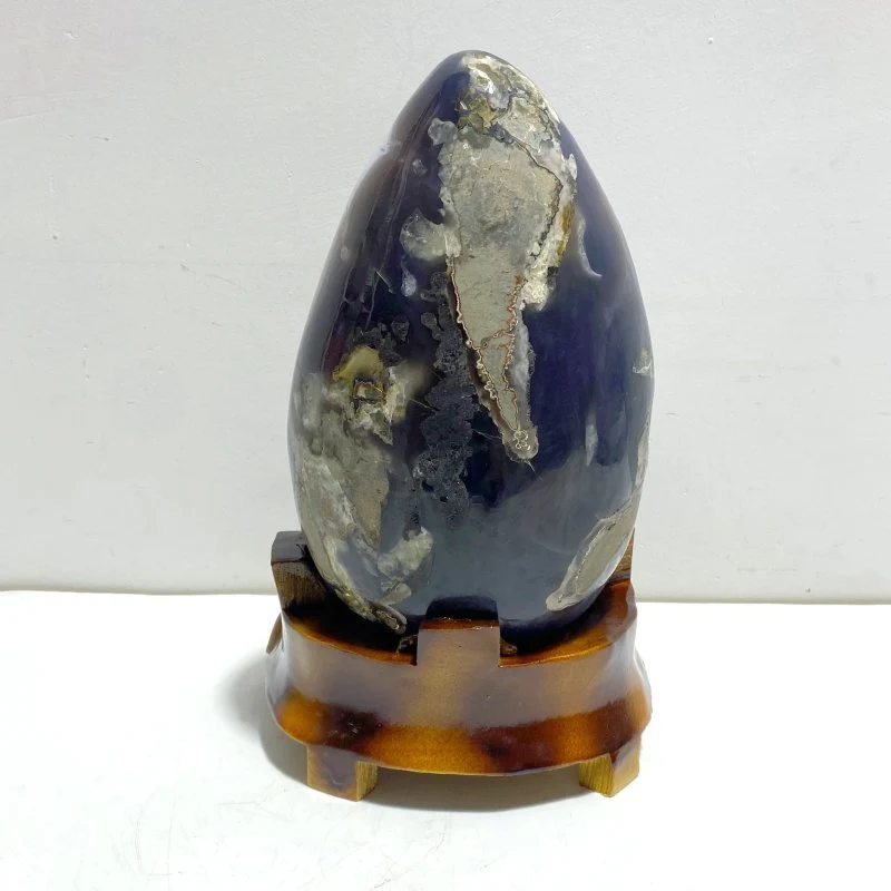 Unique Amethyst Mixed Geode Agate Calcite Dinosaur Egg Home Decor With Stand - Image 6