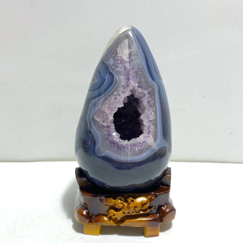 Unique Amethyst Mixed Geode Agate Calcite Dinosaur Egg Shape With Stand