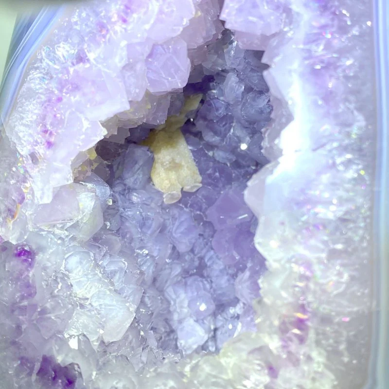 Unique Amethyst Mixed Geode Agate Calcite Dinosaur Egg Shape With Stand - Image 2
