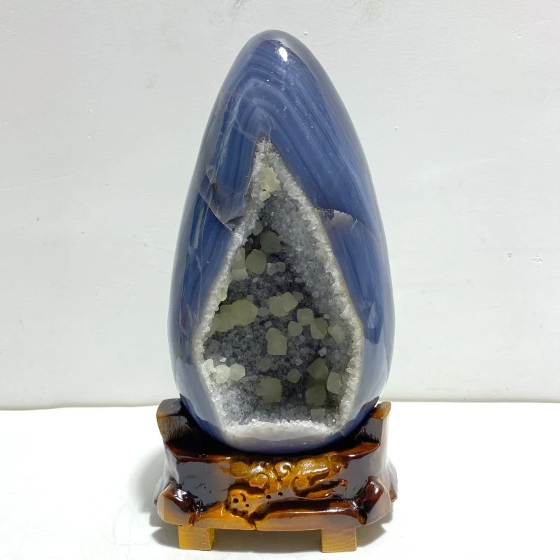 Unique Amethyst Mixed Geode Agate Calcite Dinosaur Egg With Stand