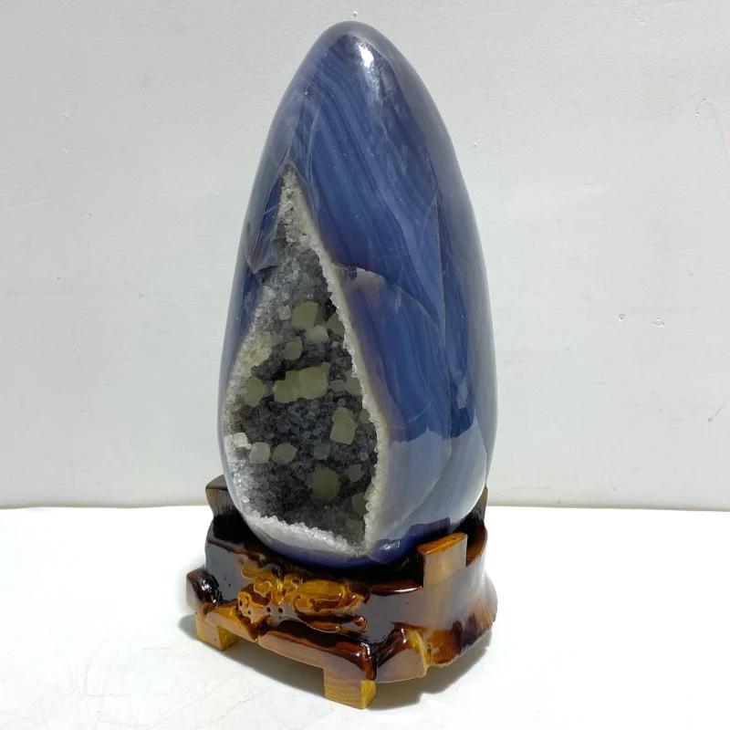Unique Amethyst Mixed Geode Agate Calcite Dinosaur Egg With Stand - Image 2
