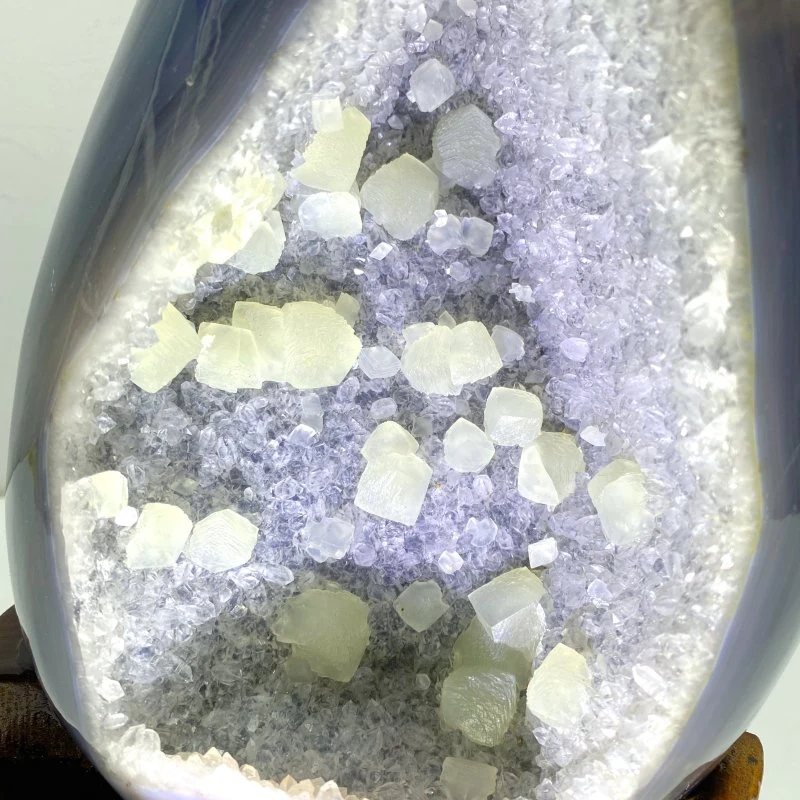 Unique Amethyst Mixed Geode Agate Calcite Dinosaur Egg With Stand - Image 3