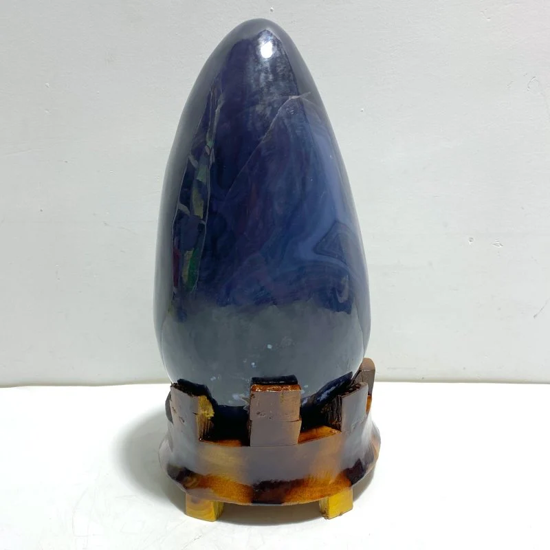 Unique Amethyst Mixed Geode Agate Calcite Dinosaur Egg With Stand - Image 5